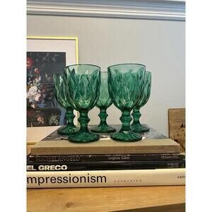 Set Of 5 HOMLA Lunna Wine Juice Glasses Gorgeous Green Vintage Style 10 Oz